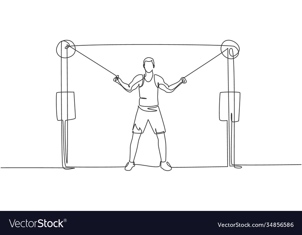 One single line drawing young energetic man Vector Image