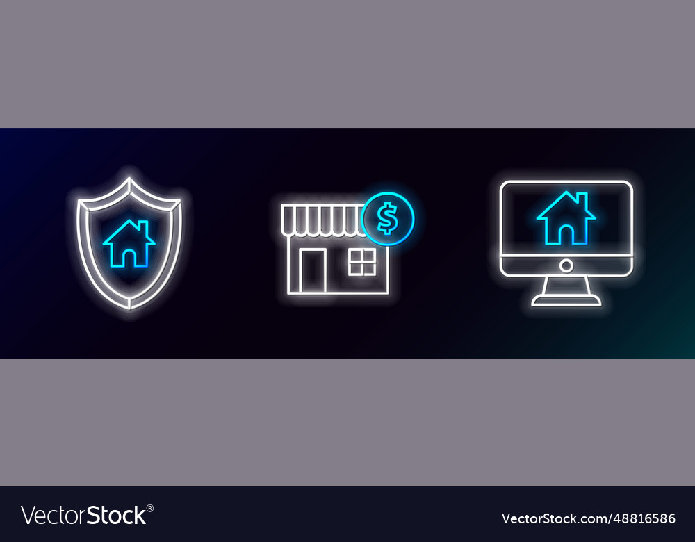 Set line computer monitor with smart home house vector image Set line computer monitor with smart home house
