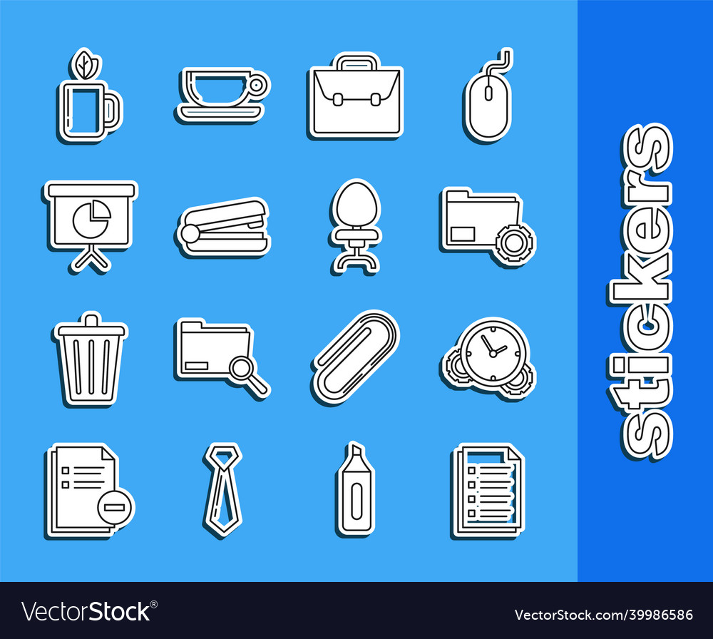 Set line file document briefcase office stapler vector image Set line file document briefcase office stapler