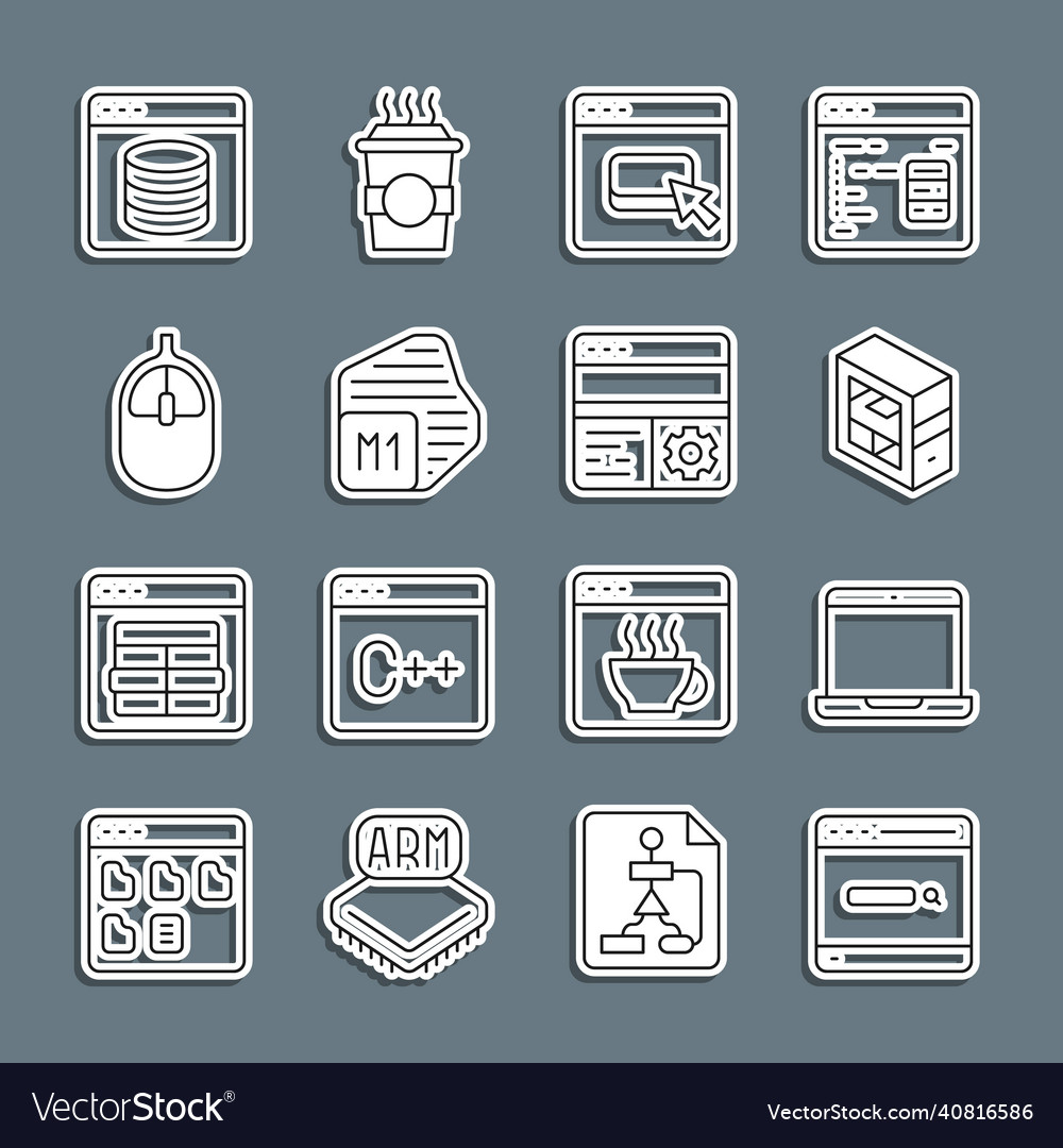 Set line search engine laptop computer browser vector image Set line search engine laptop computer browser