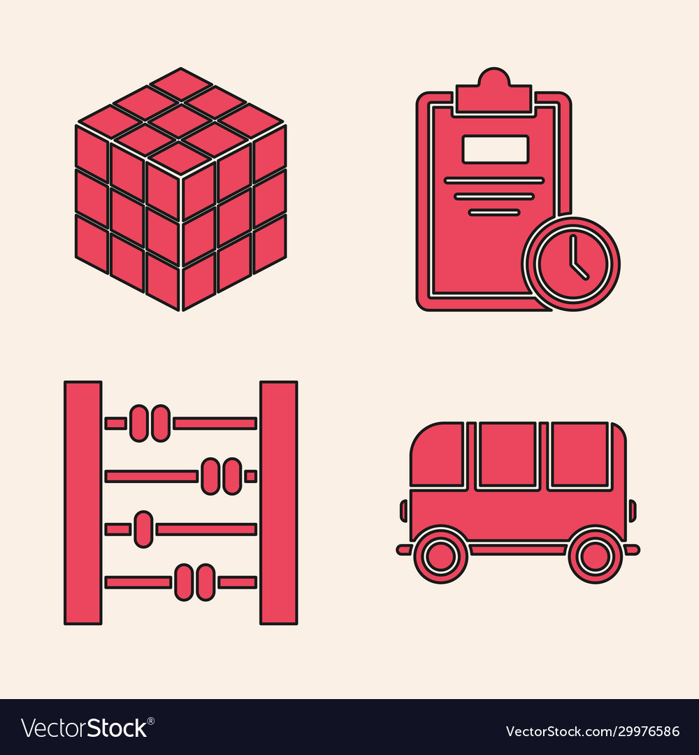 Set school bus rubik cube exam sheet with clock vector image Set school bus rubik cube exam sheet with clock
