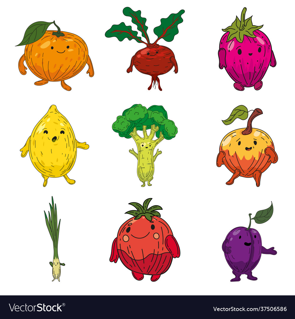 Vegetables set hand drawn scetch characters
