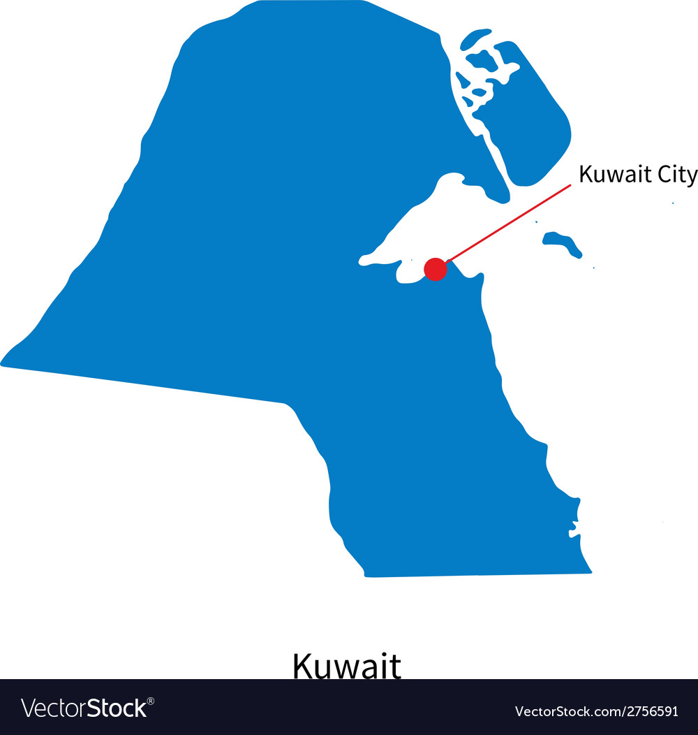 Detailed map of kuwait and capital city Royalty Free Vector