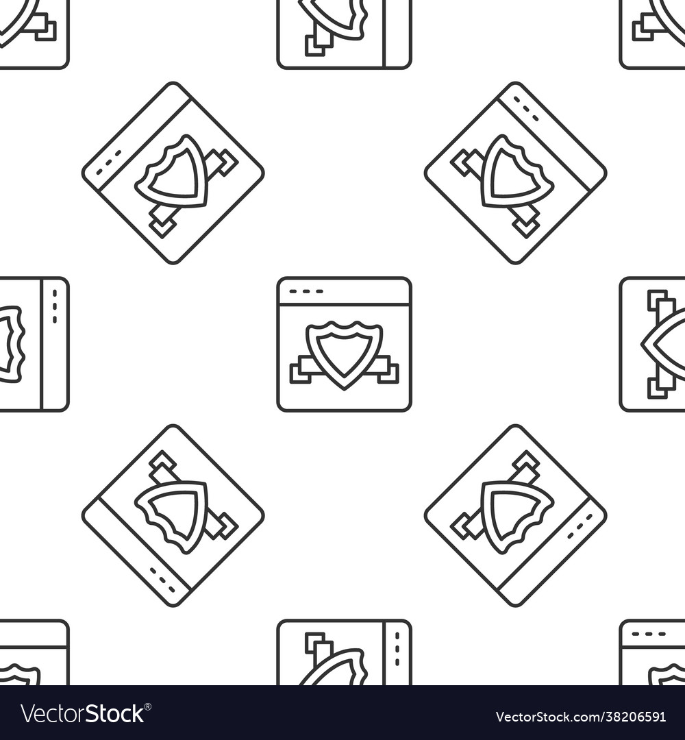 Grey line browser with shield icon isolated vector image Grey line browser with shield icon isolated