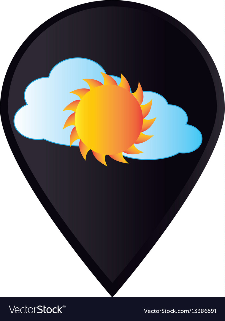 Mark icon pointer gps with cloud and sun vector image Mark icon pointer gps with cloud and sun