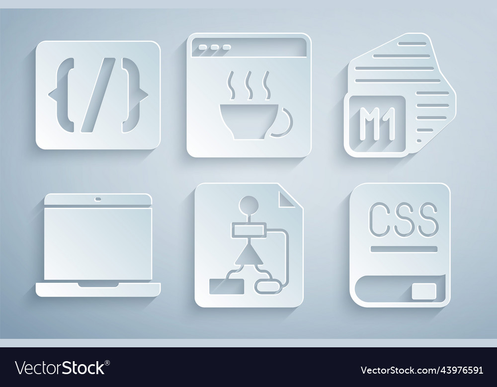Set flowchart processor laptop books about vector image Set flowchart processor laptop books about