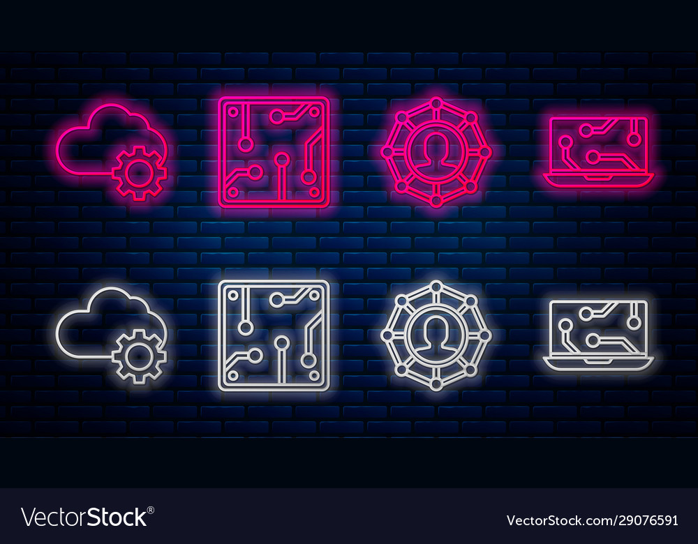 Set line processor project team base cloud Vector Image Set line processor project team base cloud