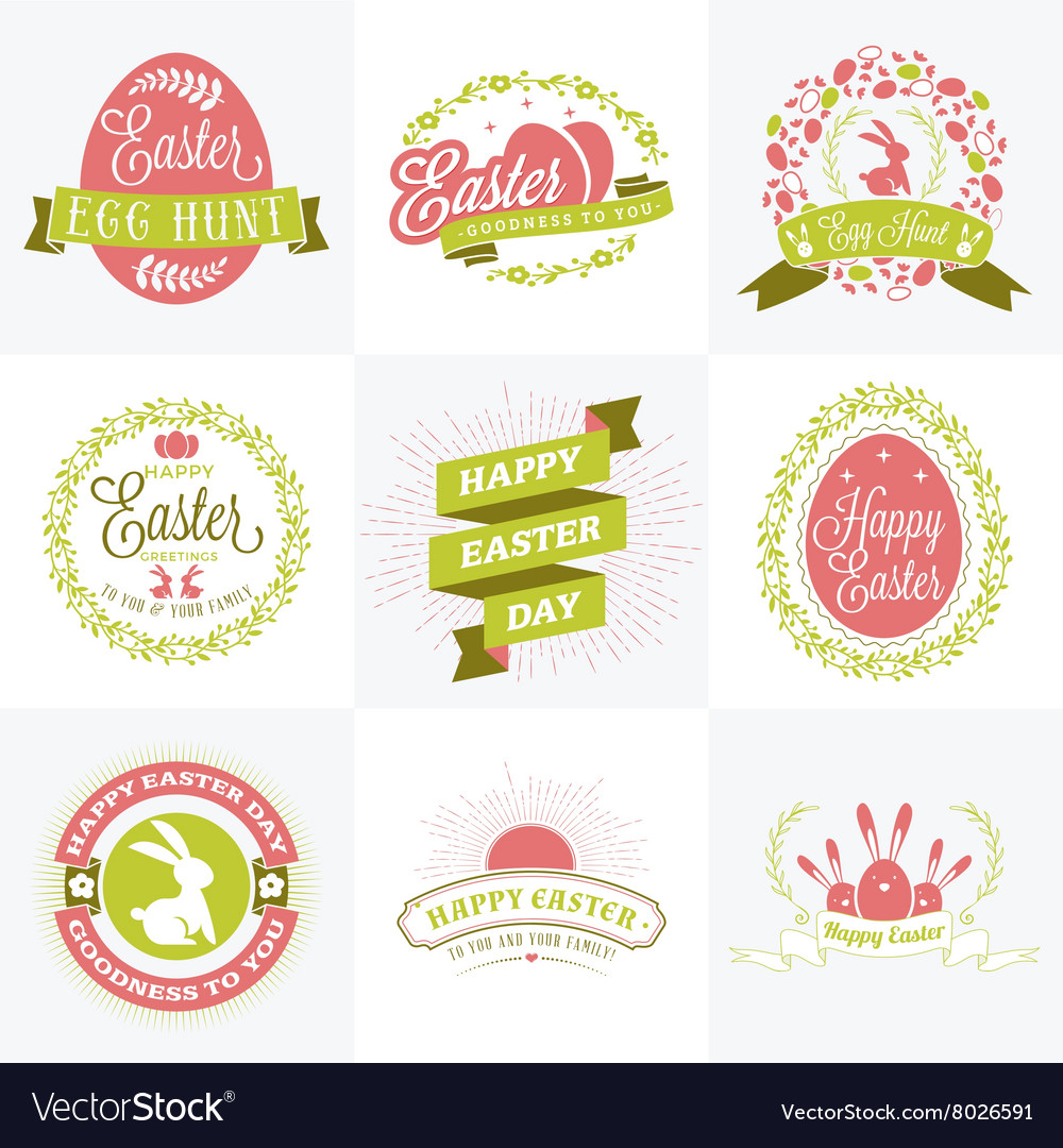 Set of happy easter label elements vintage holiday