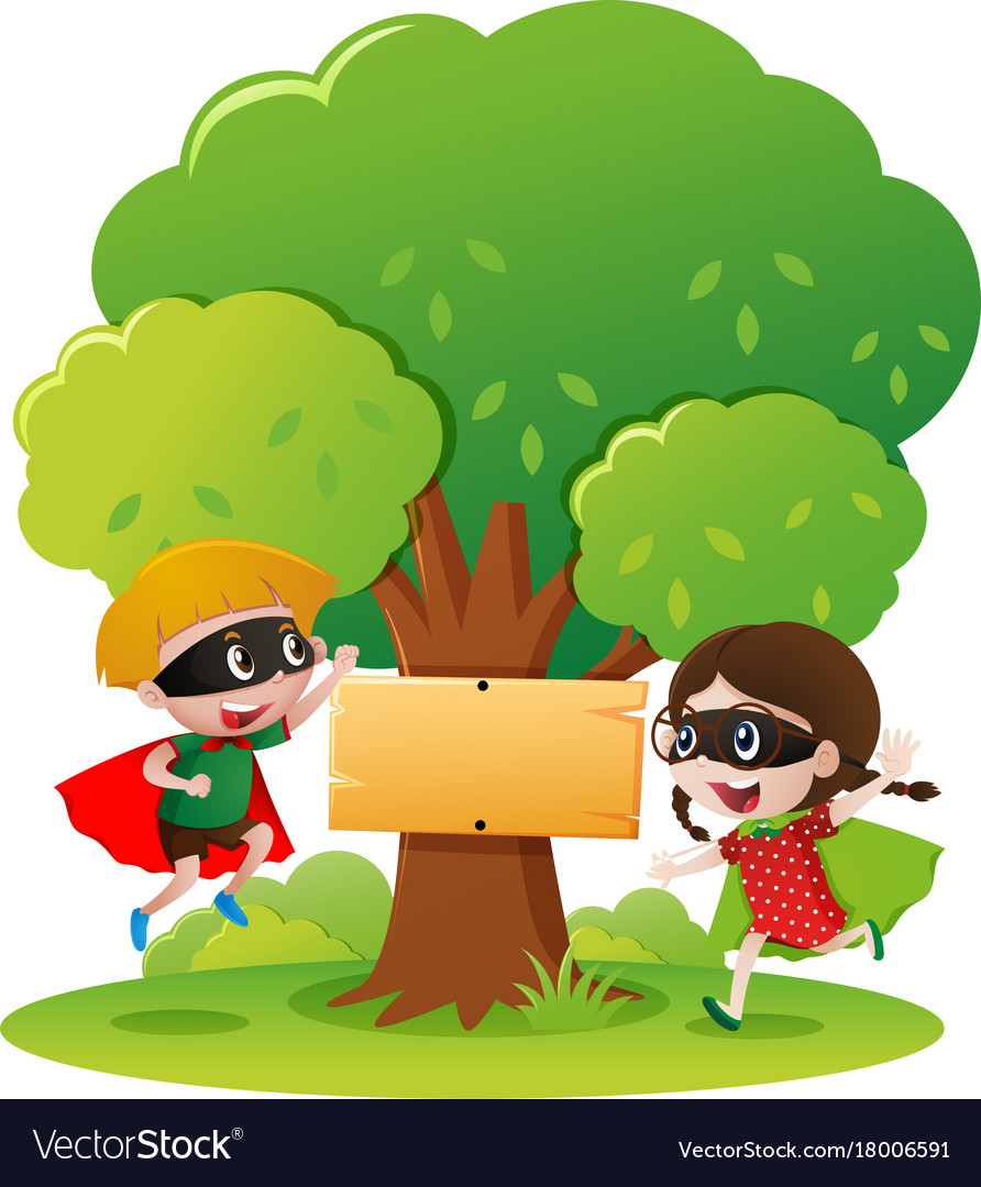 Sign template with two kids in hero outfit