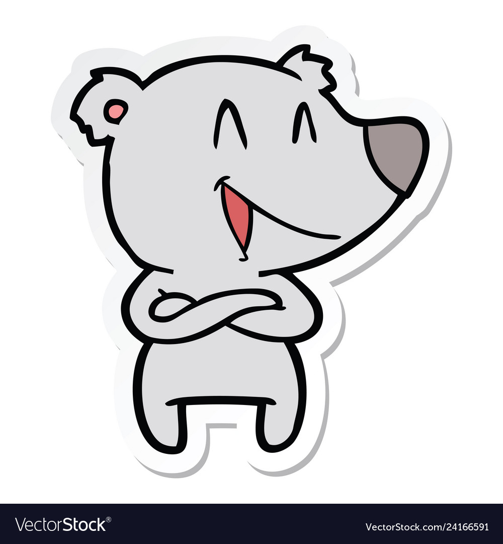 Sticker of a laughing bear cartoon