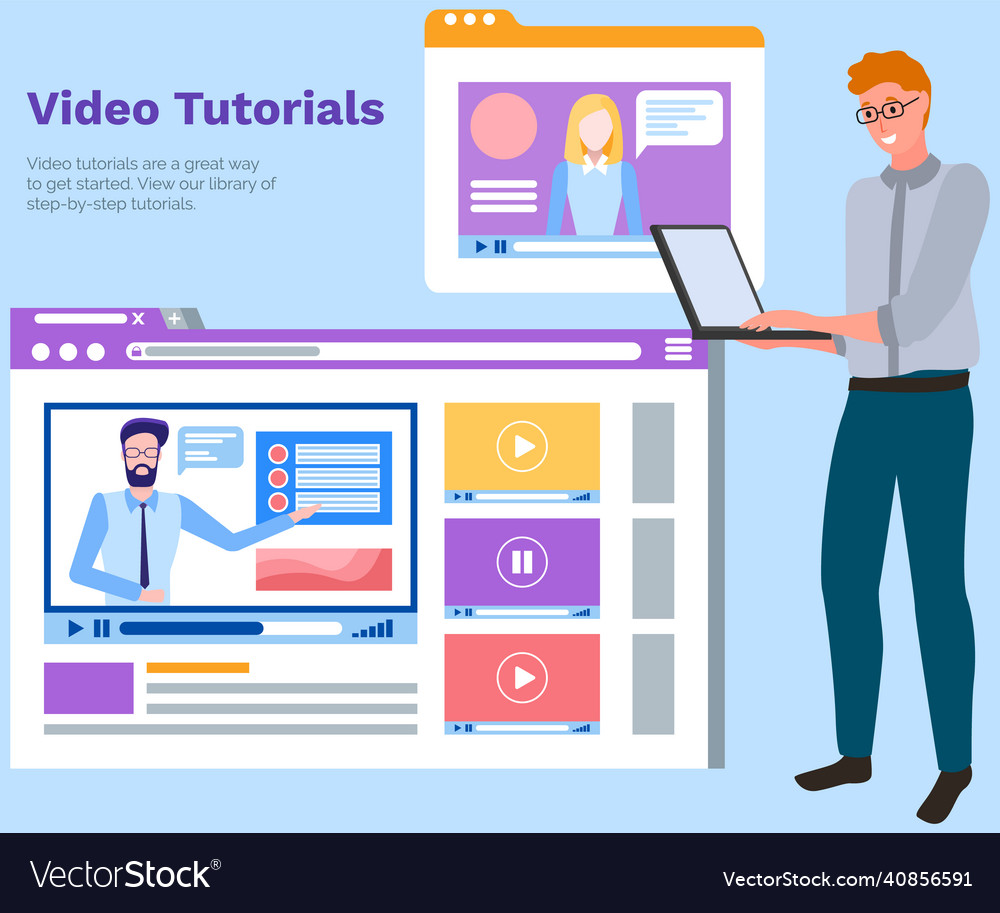 Video tutorials study and learning concept vector image Video tutorials study and learning concept