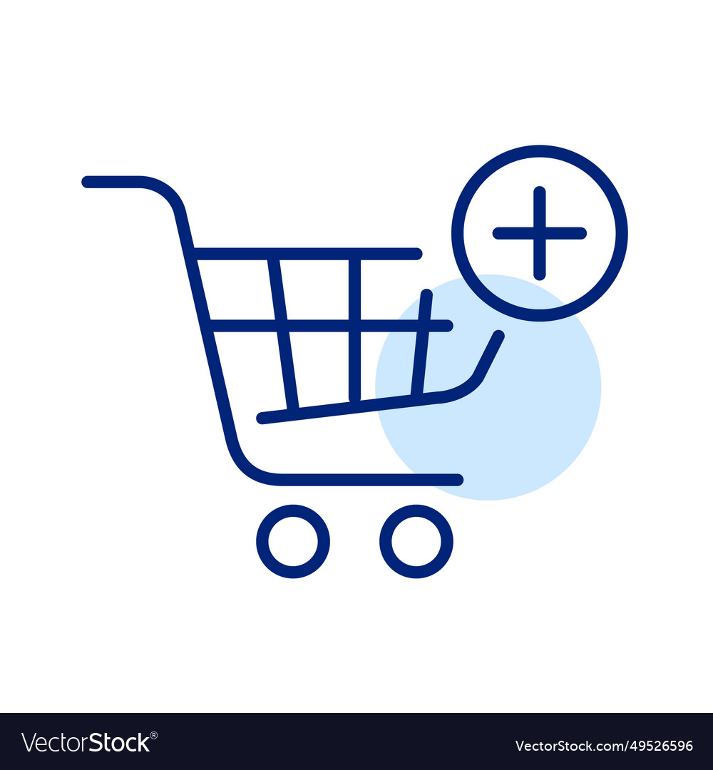 Add items to shopping cart plus symbol pixel vector image Add items to shopping cart plus symbol pixel