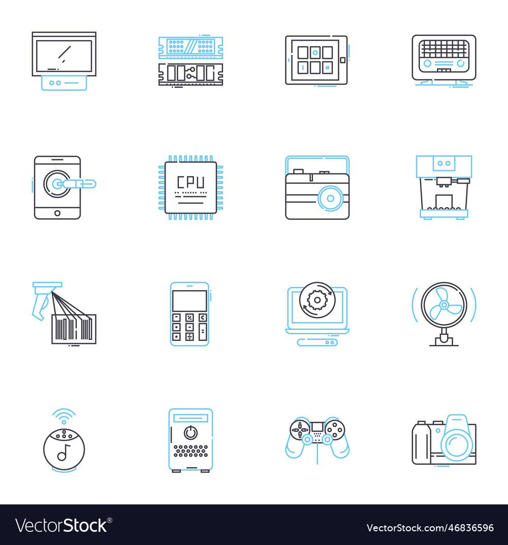 Computer gear linear icons set keyboard mouse
