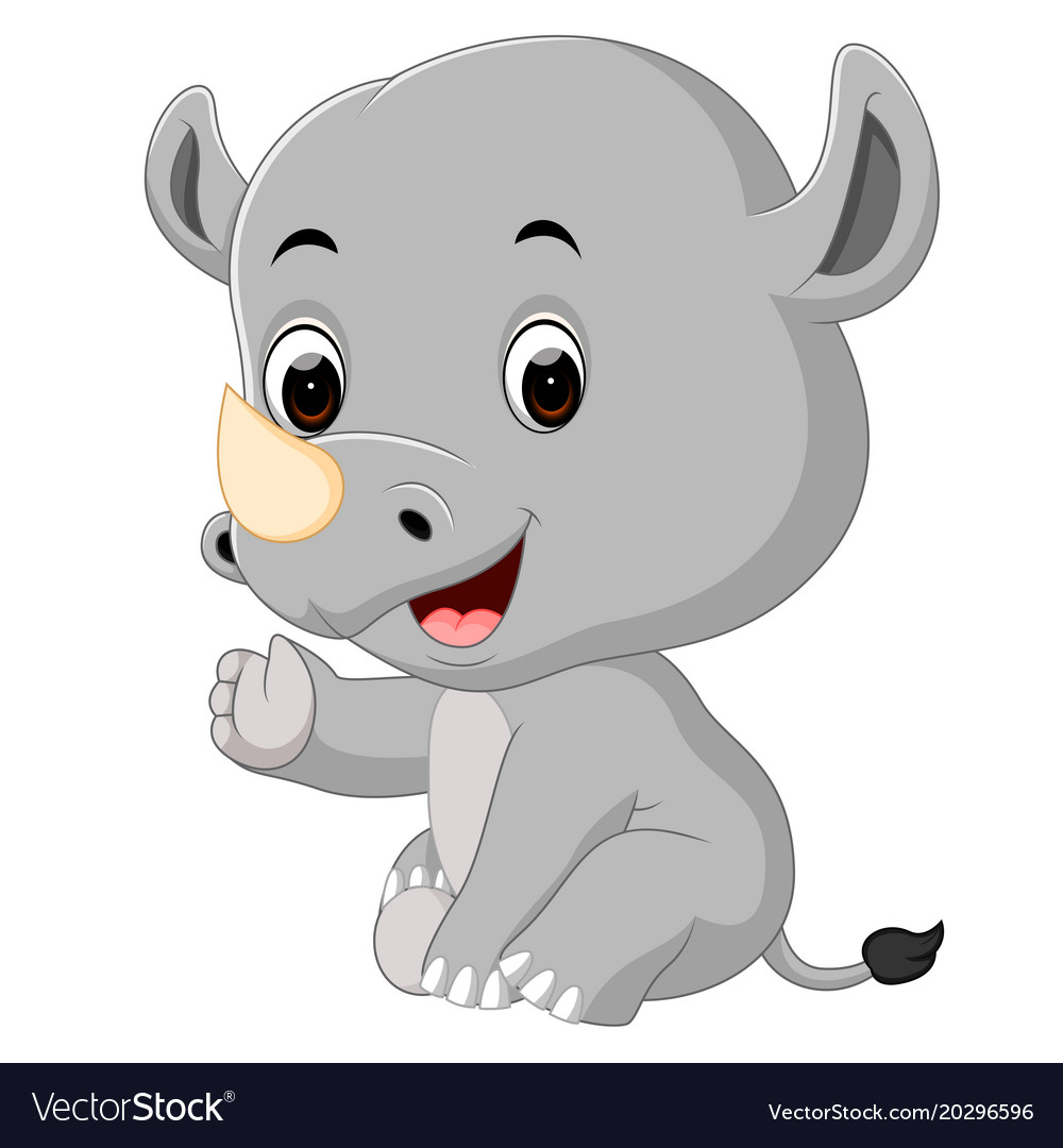 Cute happy rhino cartoon Royalty Free Vector Image