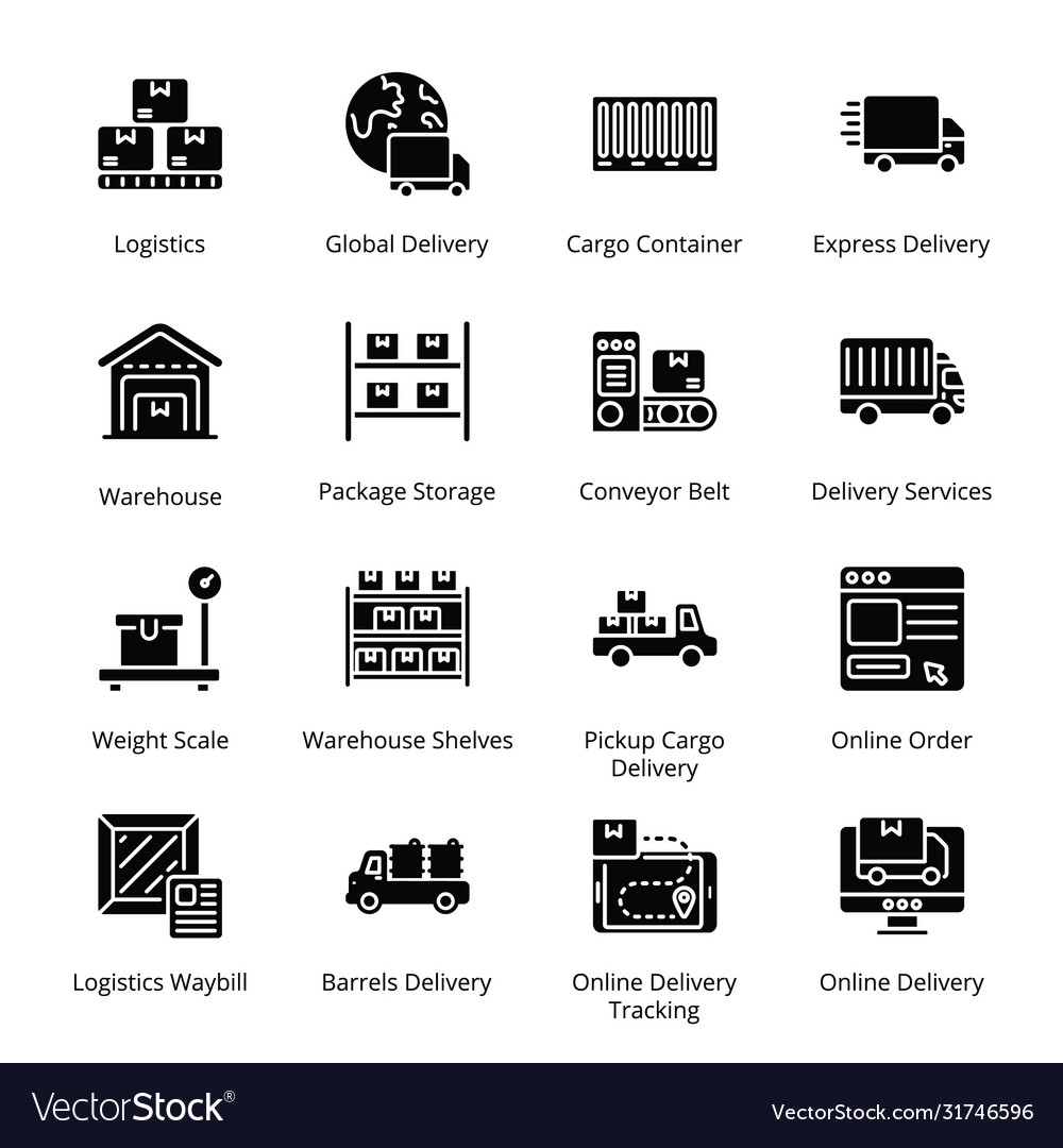 Delivery shipping and logistics glyph icons Vector Image