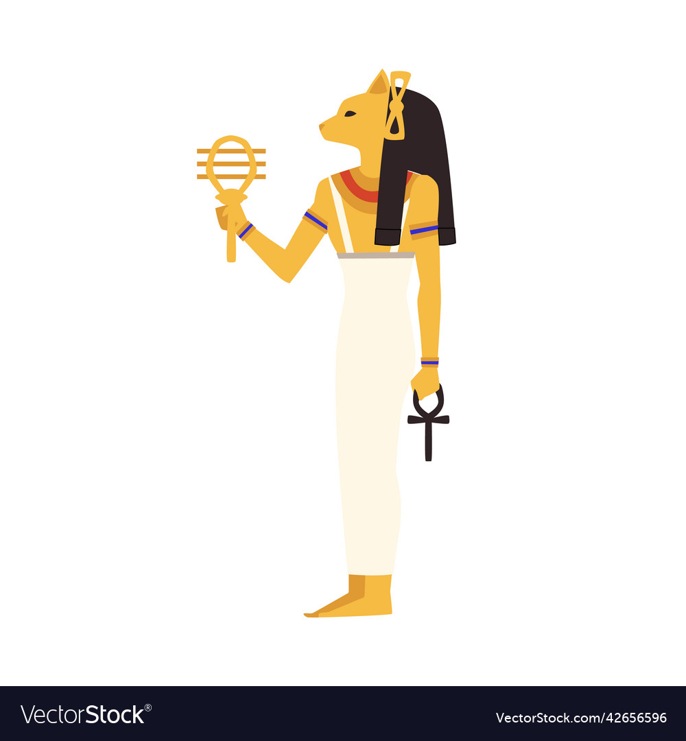 Egypt god bastet character flat style Royalty Free Vector