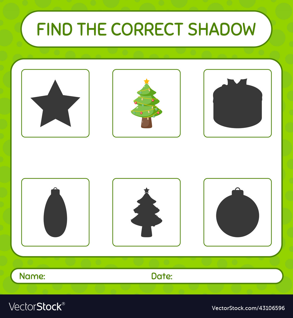 Find the correct shadows game with christmas tree vector image Find the correct shadows game with christmas tree
