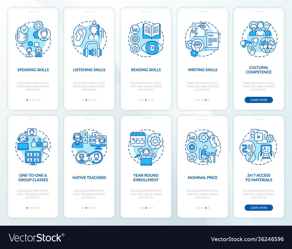 Language learning onboarding mobile app page Vector Image Language learning onboarding mobile app page