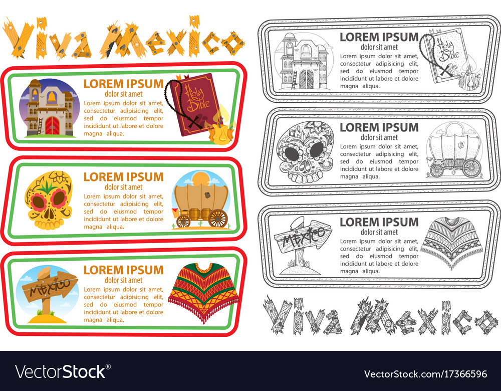 Set banners on a mexican theme labels