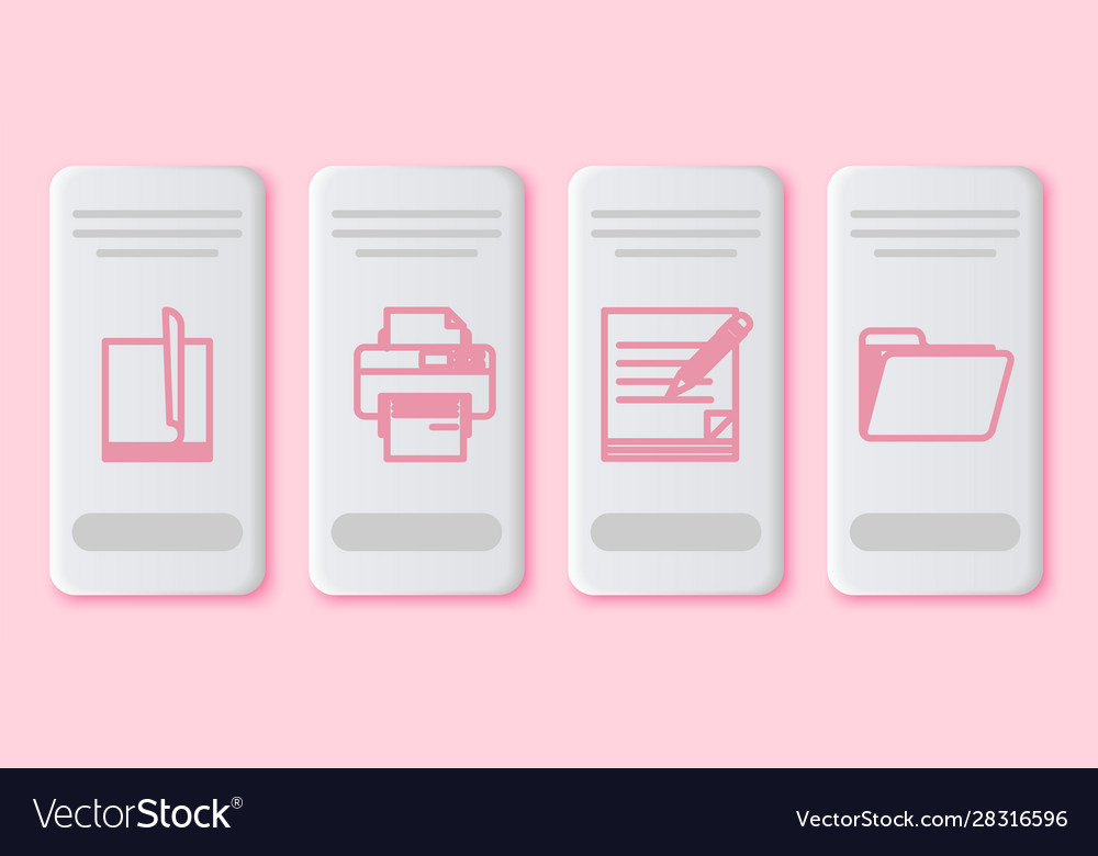 Set line file document printer blank notebook vector image Set line file document printer blank notebook