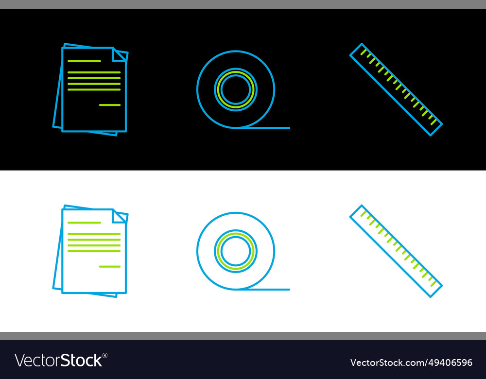 Set line ruler file document and scotch icon vector image Set line ruler file document and scotch icon