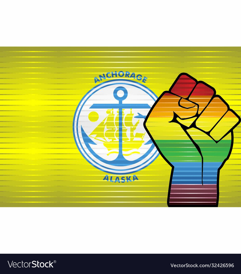 Shiny lgbt protest fist on a anchorage flag