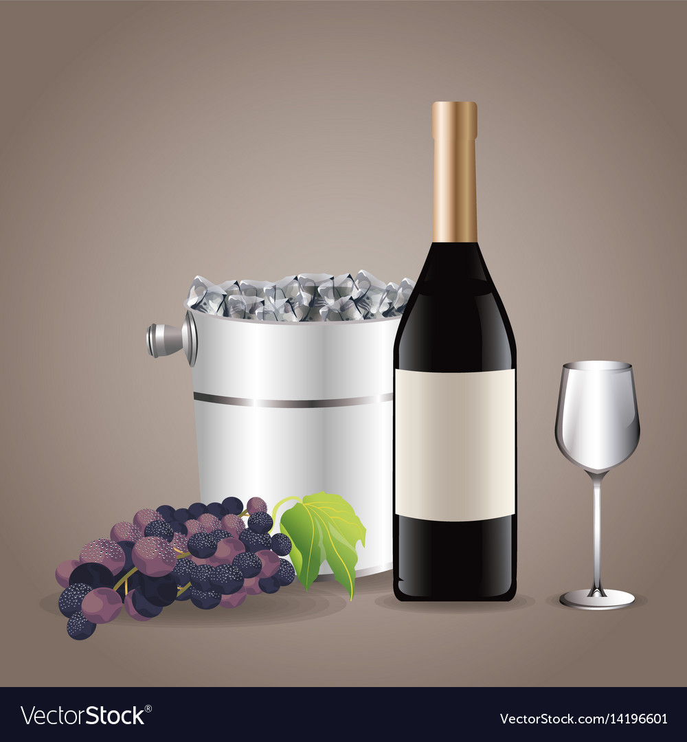 Bottle glass cup ice bucket grape Royalty Free Vector Image