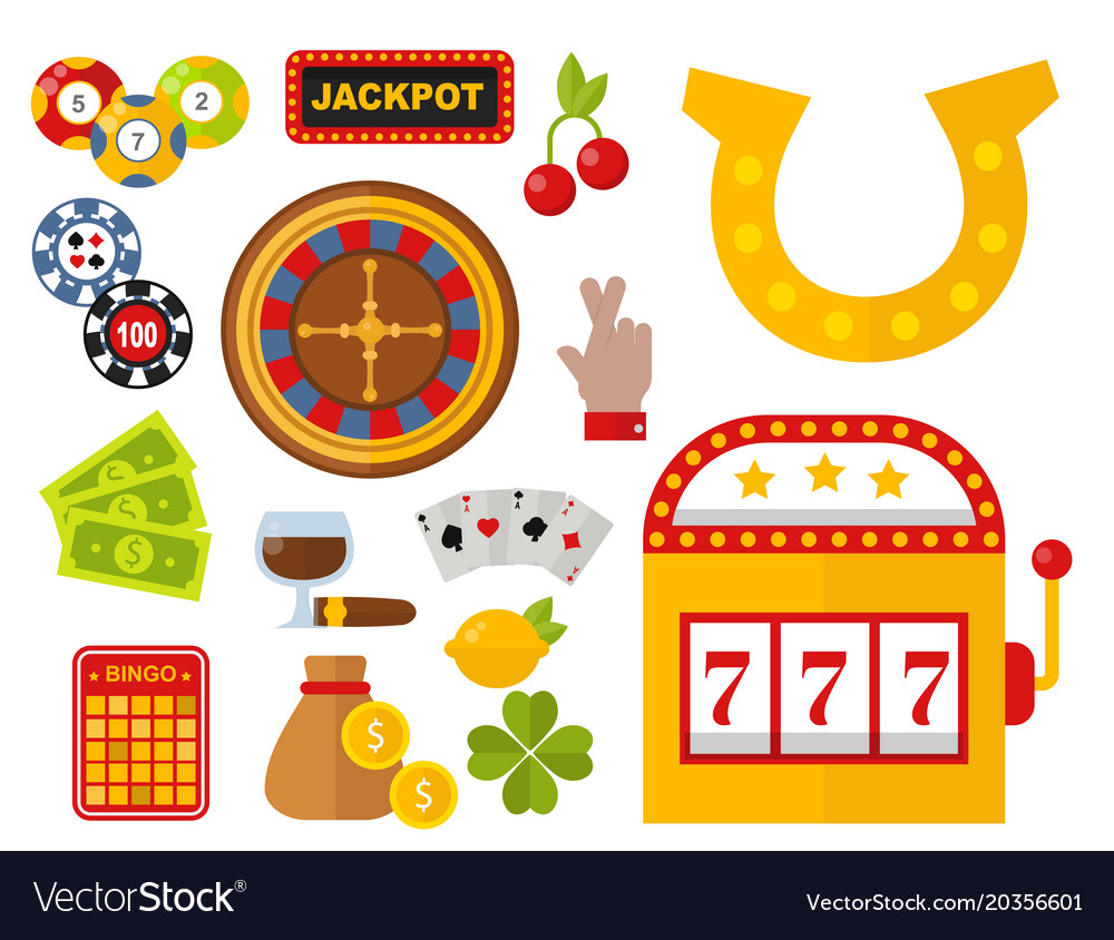 Casino icons set with roulette gambler joker slot