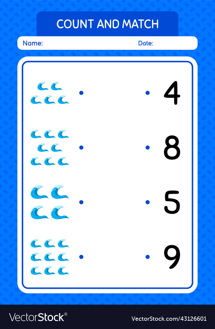 Count and match game with waves worksheet