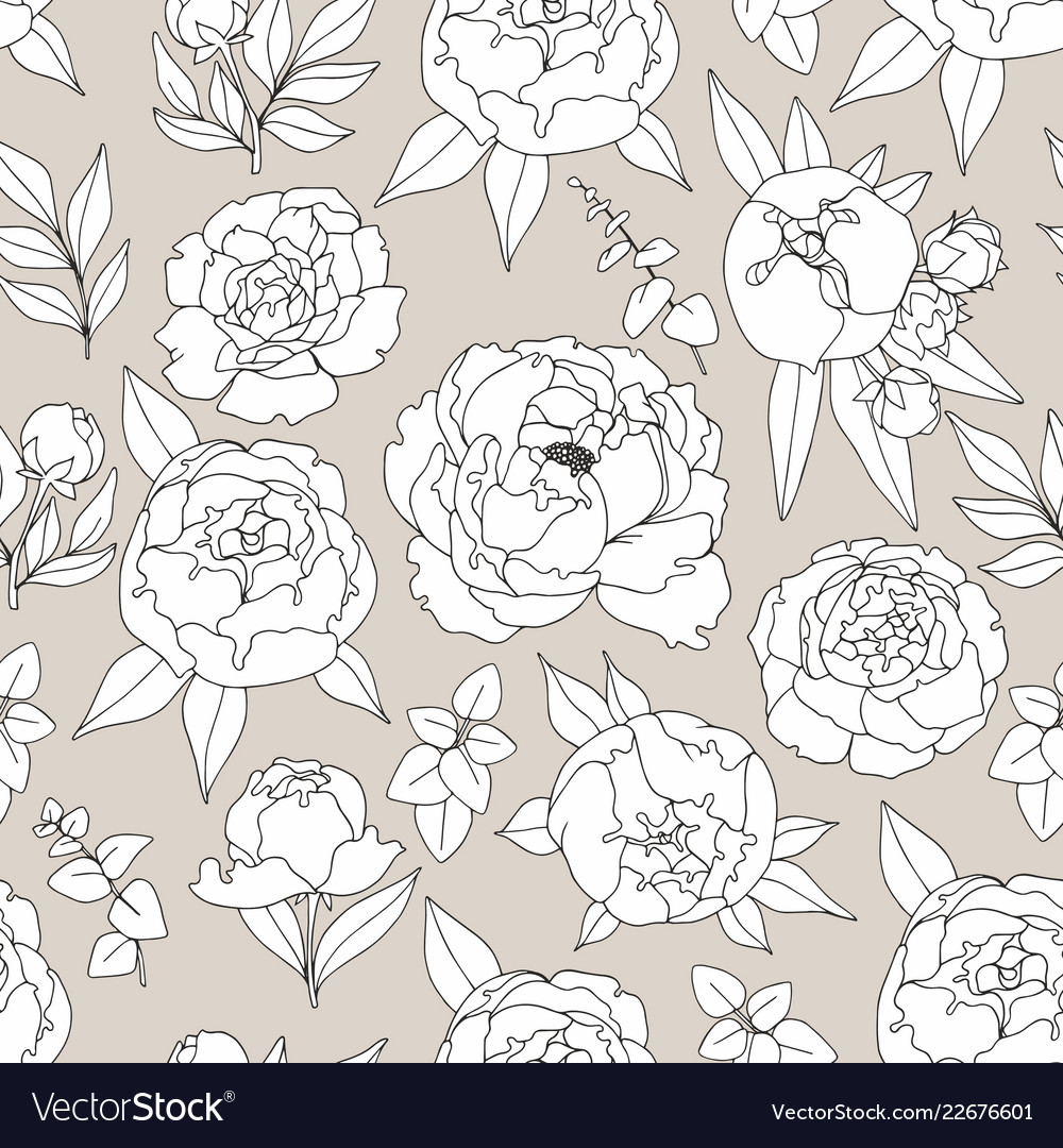 Delicate decorative seamless pattern with peonies