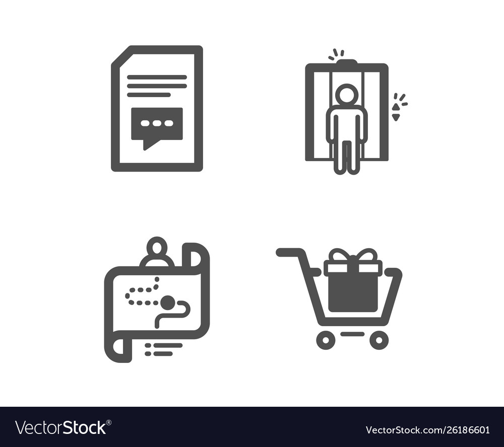 Elevator journey path and comments icons Vector Image Elevator journey path and comments icons