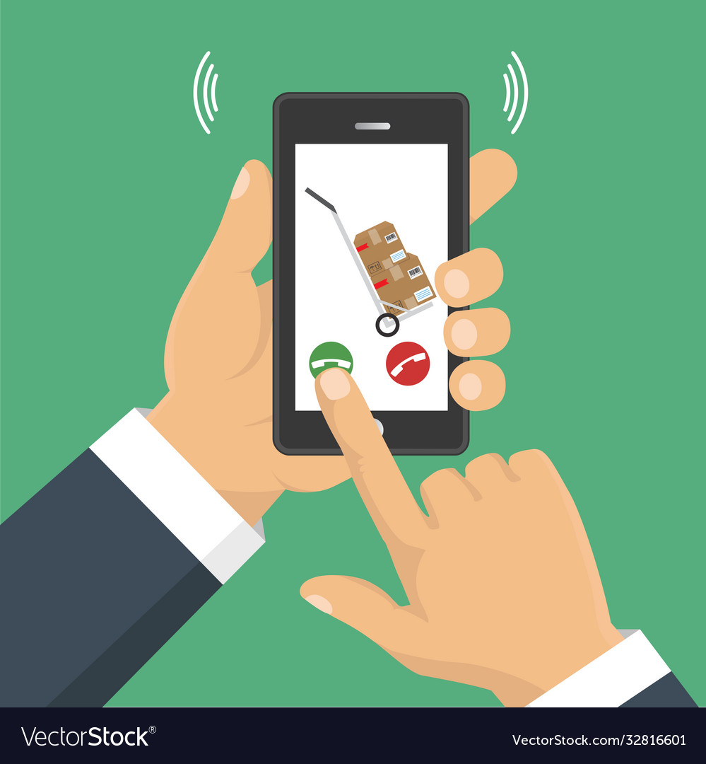 Hand holding a phone calling in service delivery Vector Image