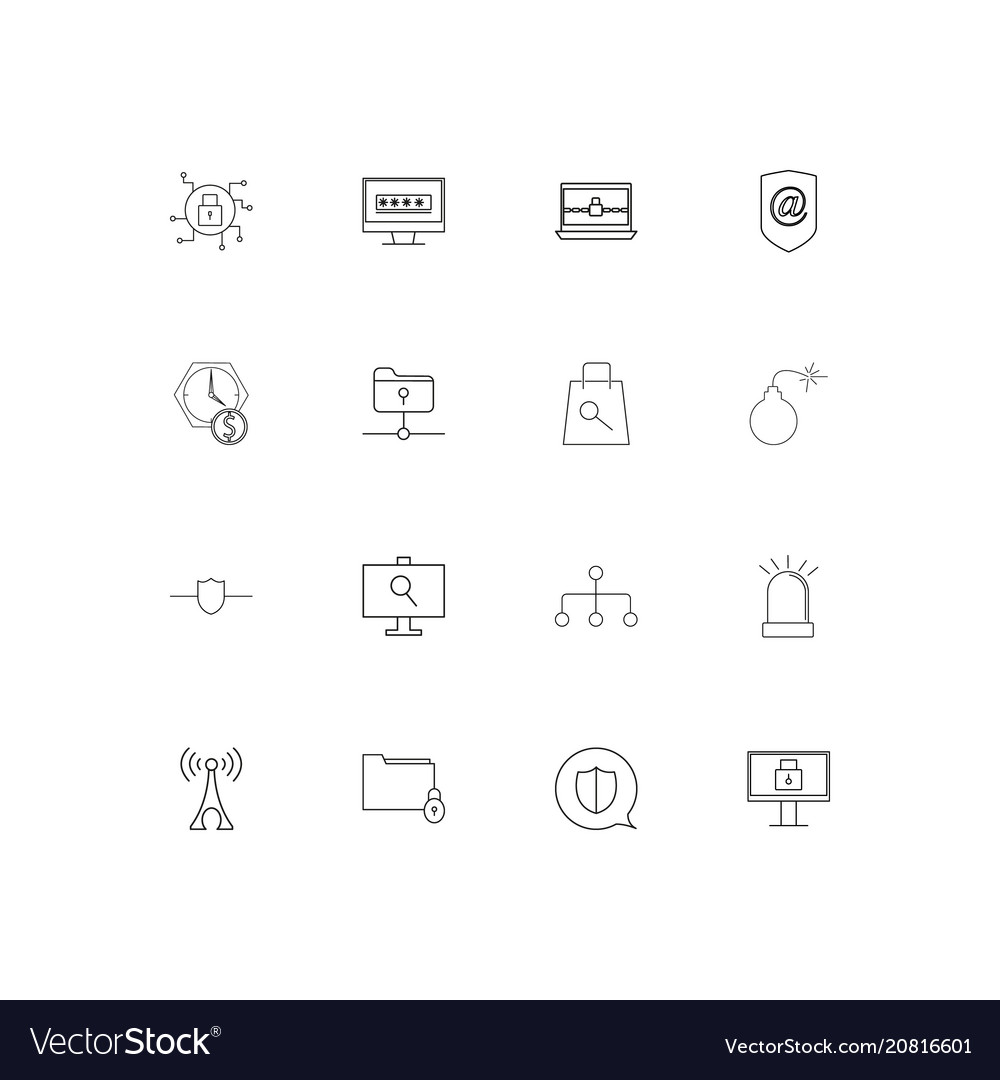 Internet security linear thin icons set outlined