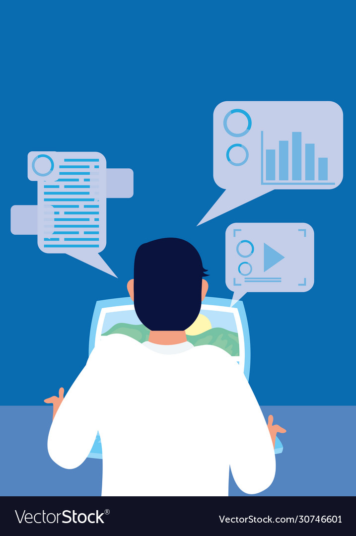 Man using laptop technology character vector image Man using laptop technology character