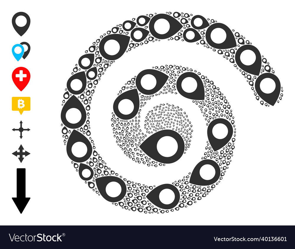 Map pointer icon spiral motion mosaic vector image Map pointer icon spiral motion mosaic