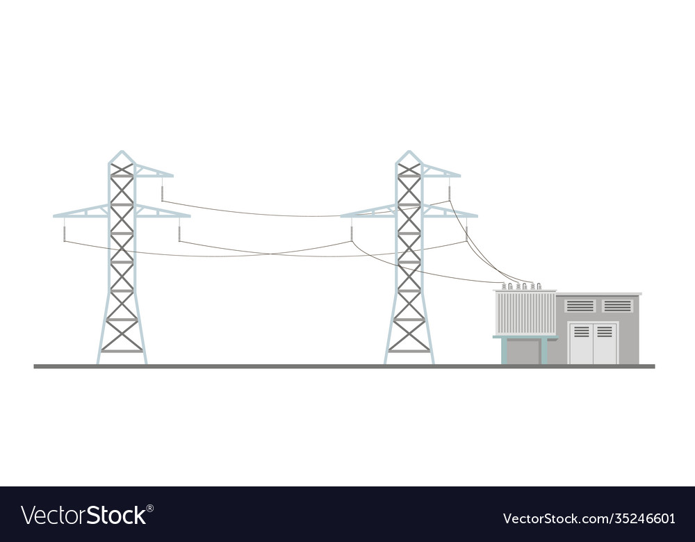 Power Substation Building with Lines
