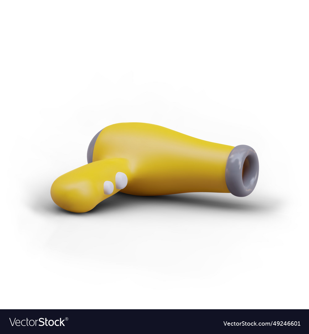 Realistic yellow hair dryer lying on its side