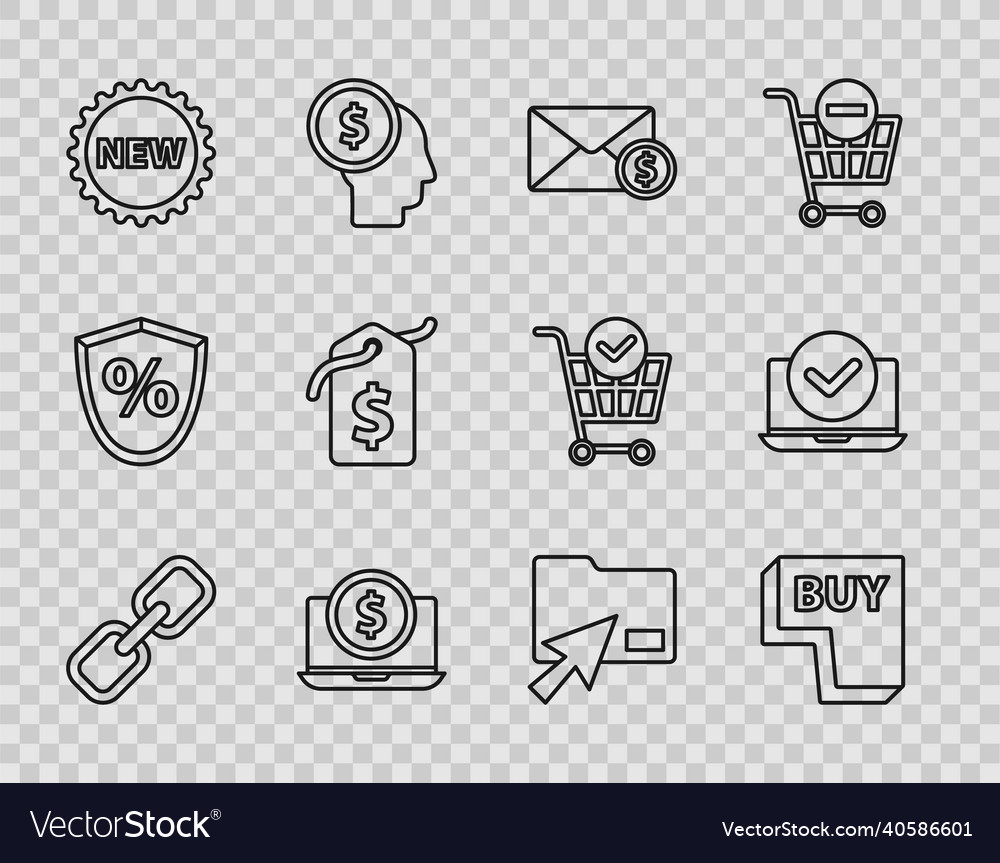 Set line chain link buy button envelope Vector Image Set line chain link buy button envelope