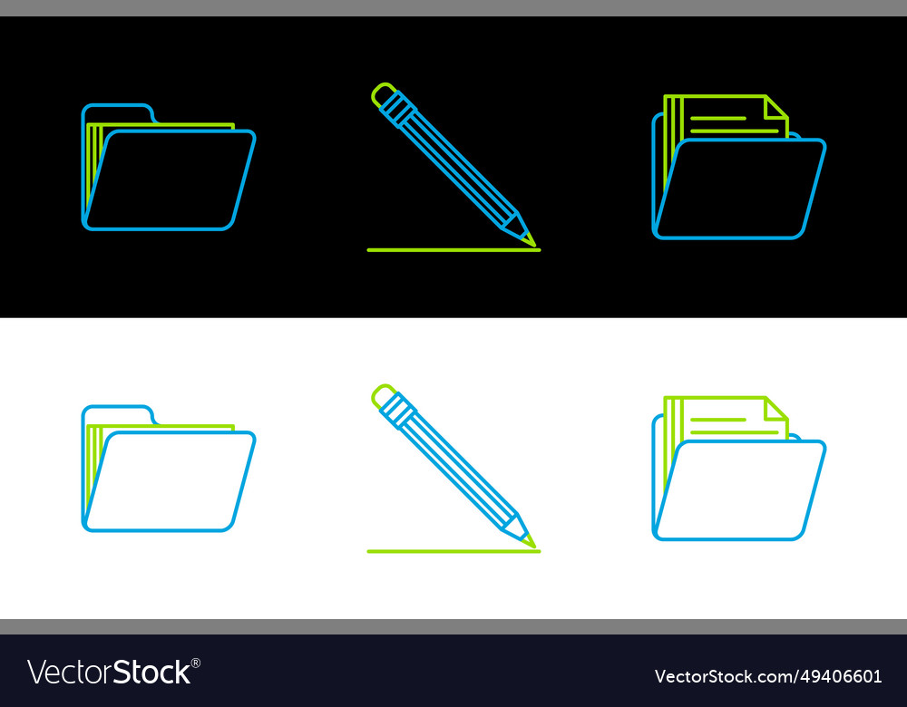 Set line document folder and pencil with eraser