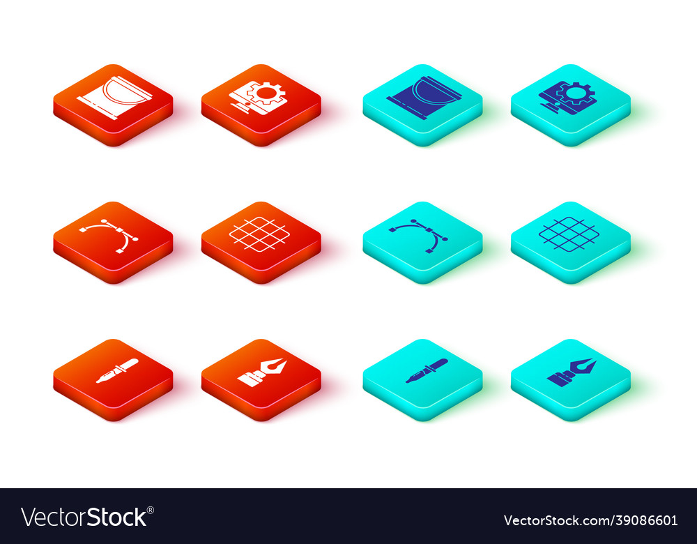 Set pipette fountain pen nib bezier curve grid vector image Set pipette fountain pen nib bezier curve grid