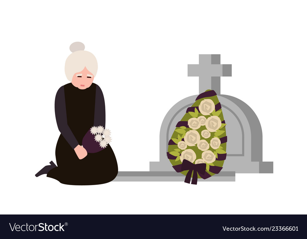 Sorrowful elderly woman dressed in mourning