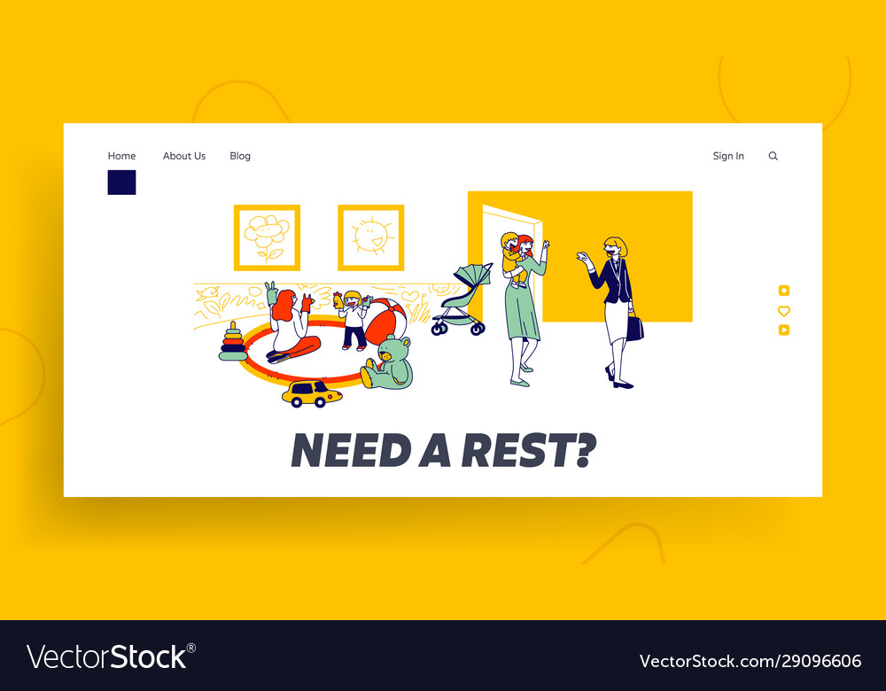 Babysitter and nanny occupation website landing vector image Babysitter and nanny occupation website landing