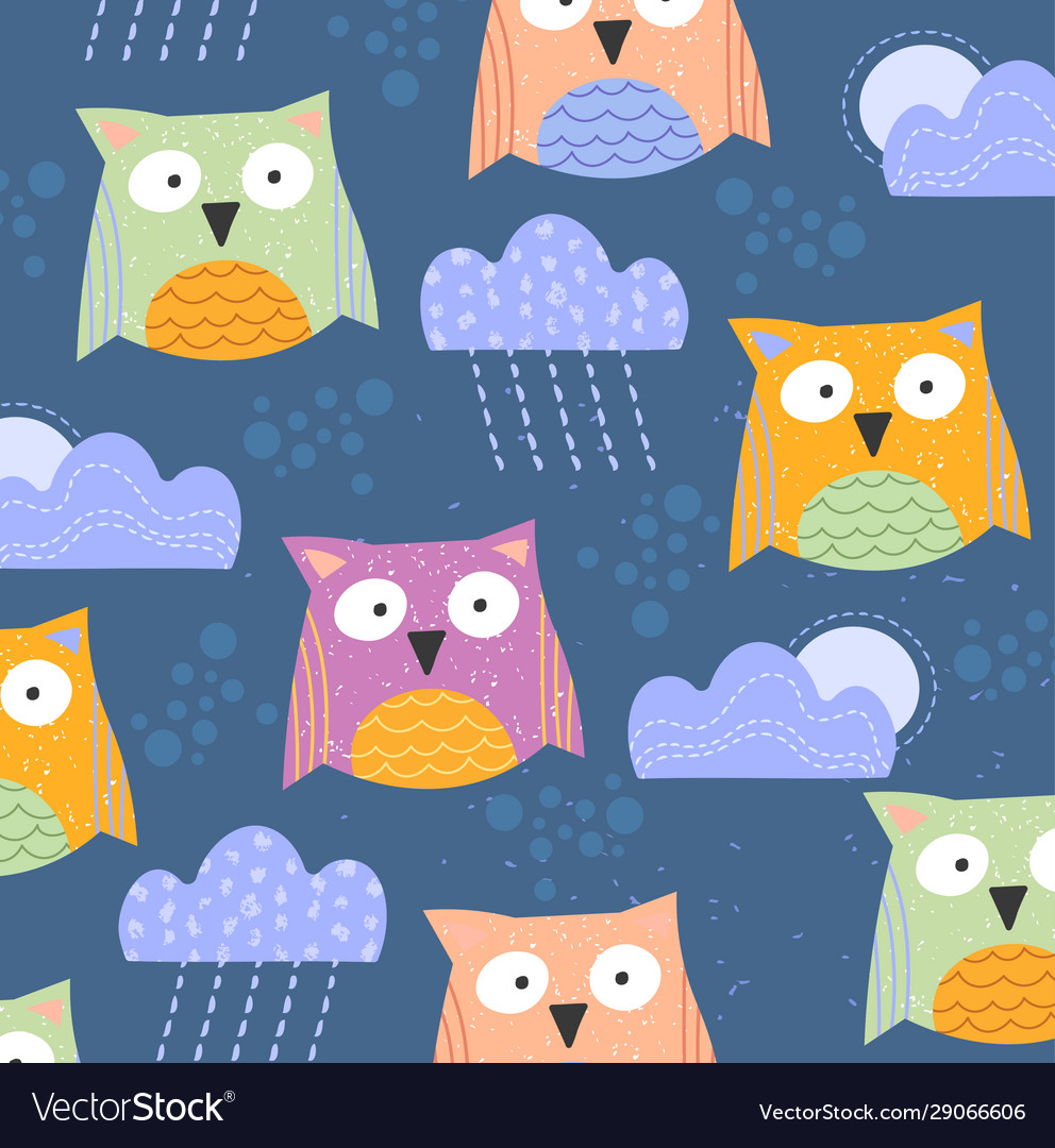Background pattern cute little owls with clouds vector image Background pattern cute little owls with clouds
