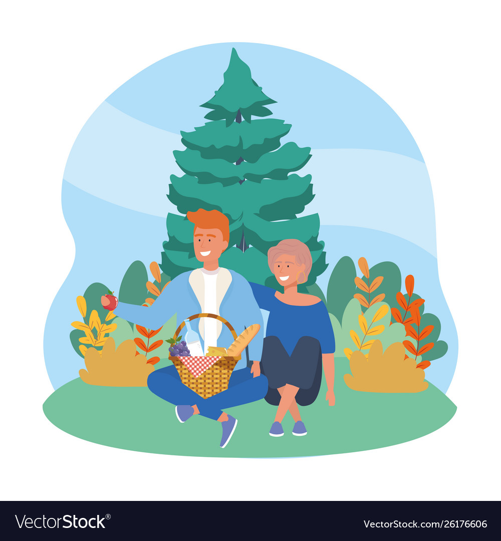 Couple woman and man having picnic design