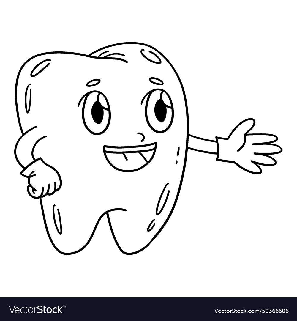 Dental care giant smiling tooth isolated coloring Vector Image