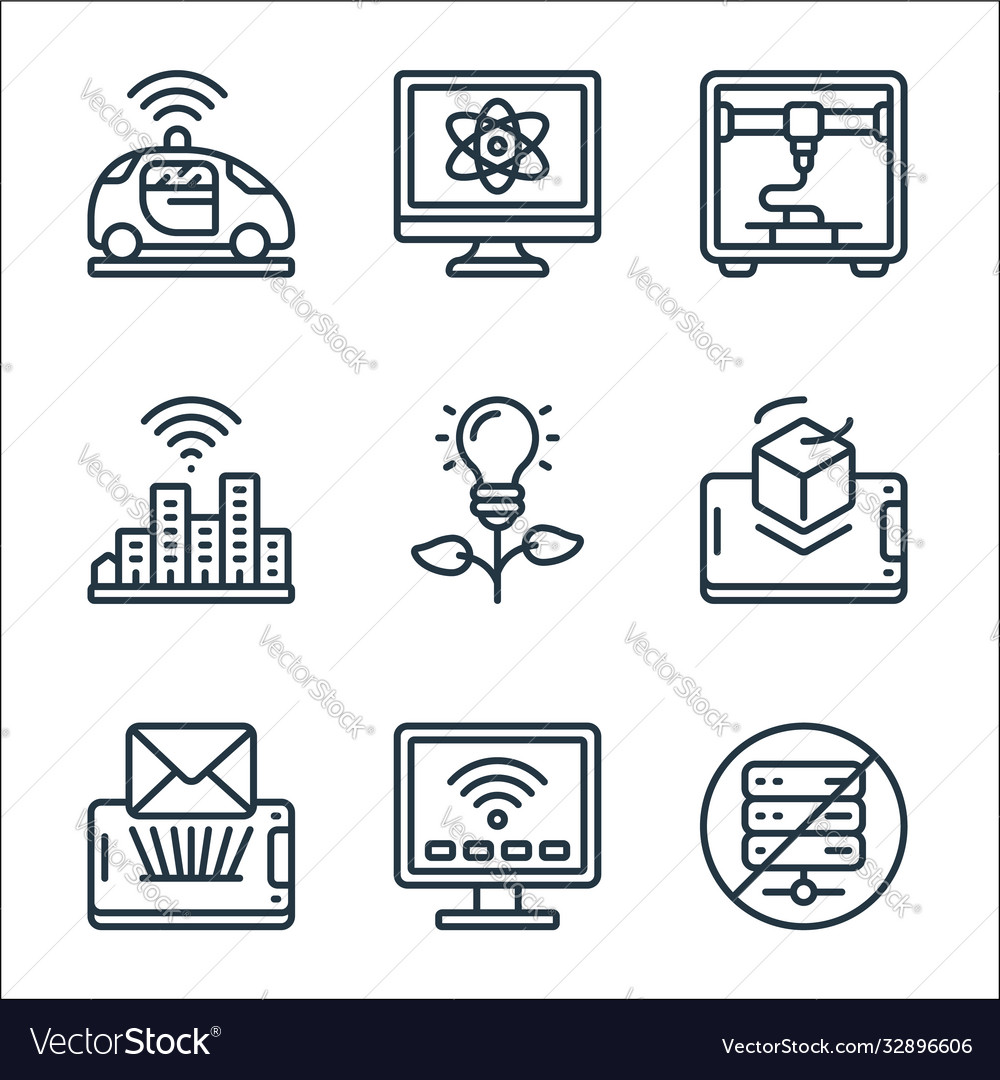 Emerging technology line icons linear set quality vector image Emerging technology line icons linear set quality
