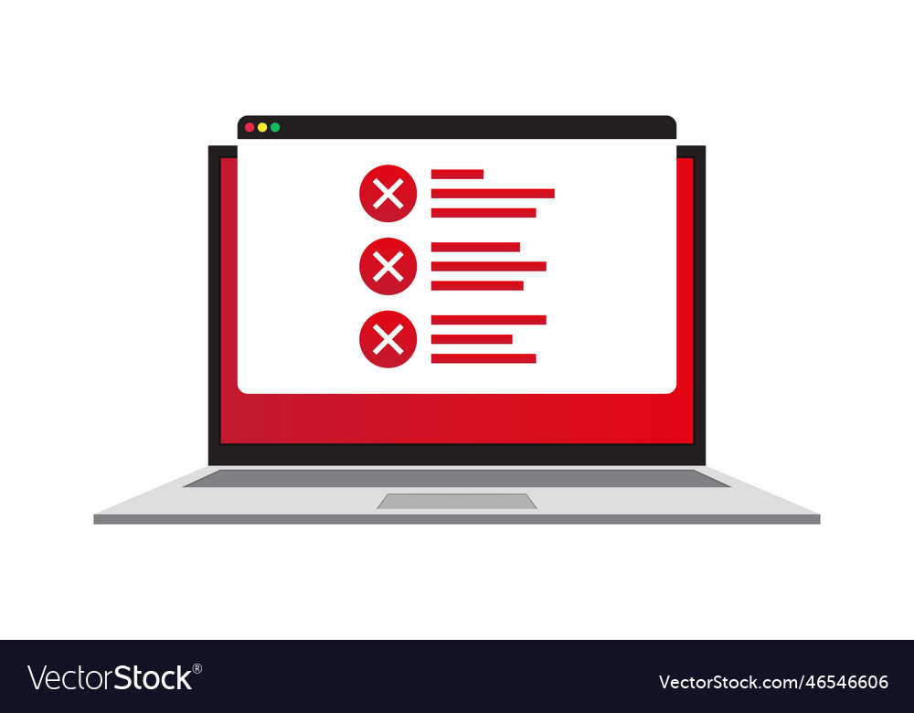 Red screen laptop error several messages vector image Red screen laptop error several messages