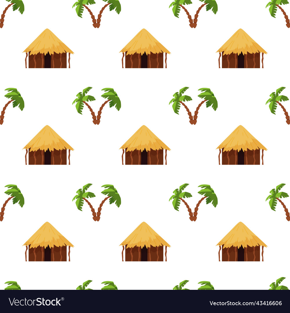 Seamless pattern with african huts and palms flat