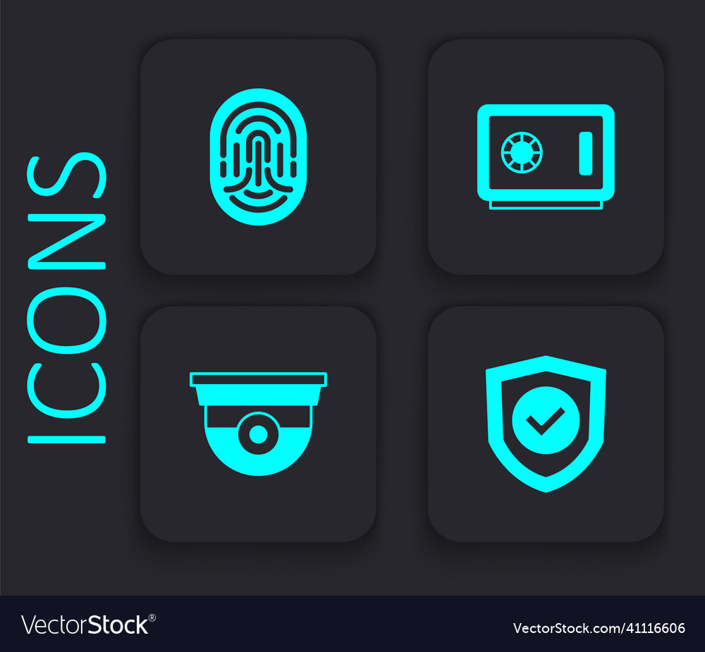 Set shield with check mark fingerprint safe