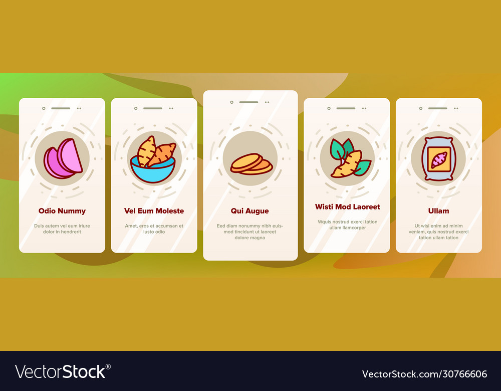 Sweet potato batata onboarding icons set